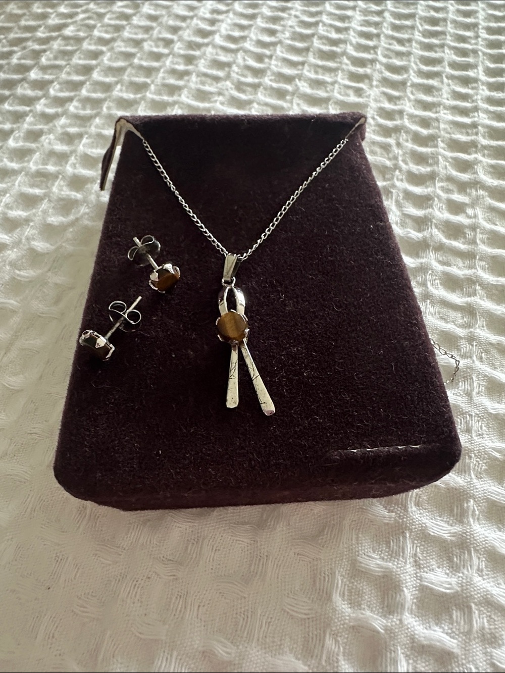 Sterling Silver Tiger's Eye Pendant Necklace - Brown